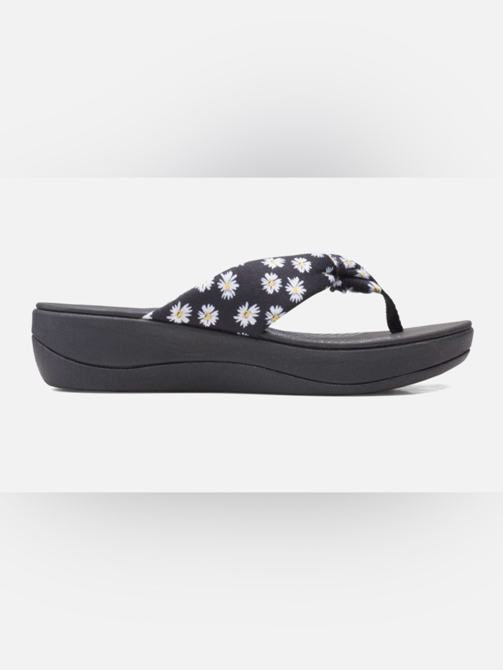 Clarks Cloudsteppers Arla Glison/ Black Floral Daisy Wedge Sandals Sz 8